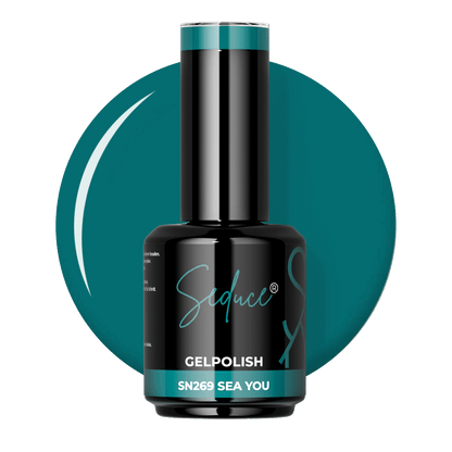Turquoise gelpolish colordrop van Seduce® Sea You SN269 met heldere blauwgroene tint