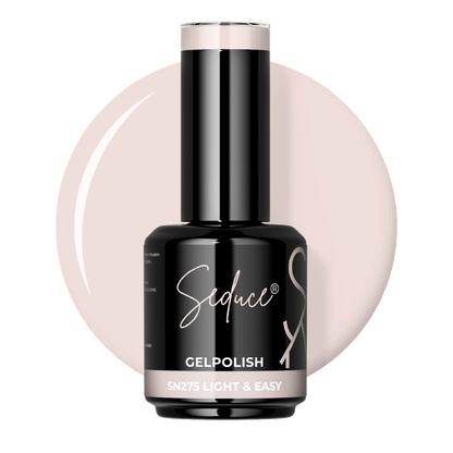Seduce® Gelpolish Light & Easy SN275 zachte ivoorbeige colordrop met flesje op witte achtergrond
